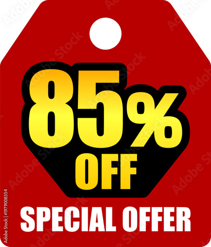 85％オフのセールを表すディスカウントラベル　85 Percent Off Discount Label – Special Offer Sale Tag
