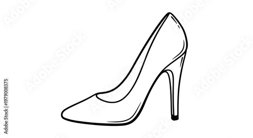 Elegant line art outlining a stylish high heel pump. Ideal for fashion campaigns, feminine product promotions, and modern design projects needing a chic footwear visual.