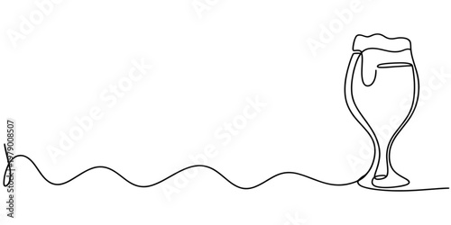 Continuous line drawing depicting a beer glass with foam, suitable for various beveragerelated marketing materials and celebratory visual communications.