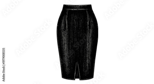 Sleek black pencil skirt featuring a glamorous sequined texture and a stylish front slit, ideal for showcasing evening wear or formal attire collections.