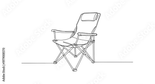 Elegant continuous line art of a versatile folding chair, ideal for outdoor activities, camping, and relaxation, perfect for graphic design projects and product promotion.