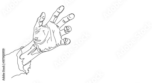 Continuous line drawing of an outstretched hand, symbolizing reaching, offering, or help. Ideal for abstract concepts, emotional themes, and contemporary graphic needs.