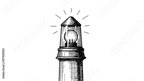 Handdrawn beacon lamp emitting light, representing hope and direction for various graphic projects.