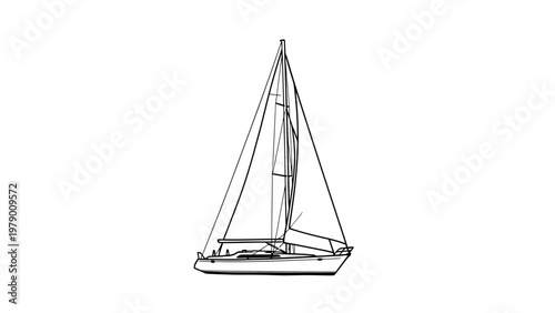 Clean line drawing of a sailboat, capturing its essence for nautical themes, marine projects, travel promotions, or simple graphic applications.