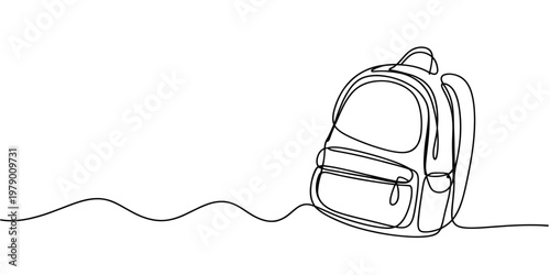 Simple one line drawing of a school backpack, representing learning, adventure, and journey. Ideal for educational materials or travelthemed graphics.