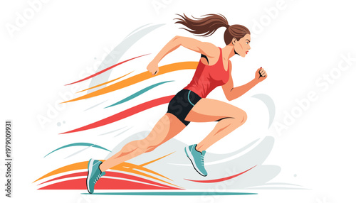 determined runner in motion with vibrant lines, vector illustration