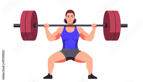 Vivid flat design of a powerful individual lifting a heavy barbell vector illustration