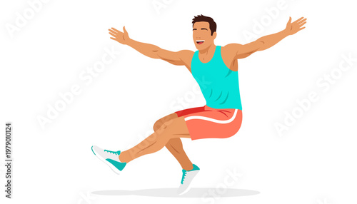 Vibrant flat design of a person energetically jumping during an aerobics routine vector illustration