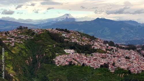 Aerial drone View of Cotopaxi Volcano from Quito Ecuador, Cinematic Drone Landscape of Andes Mountains