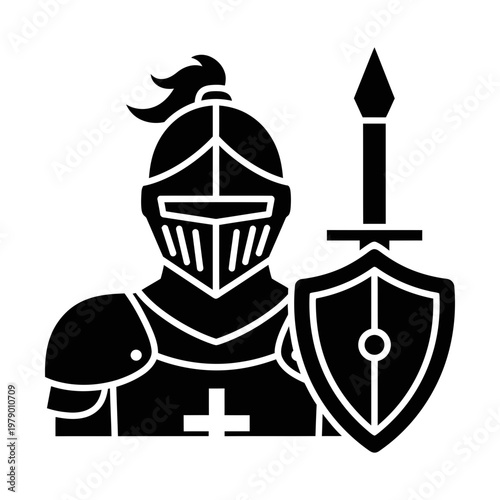knight in armor glyph icon representing medieval sword shield warrior