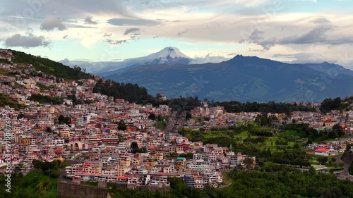 Aerial drone View of Cotopaxi Volcano from Quito Ecuador, Cinematic Drone Landscape of Andes Mountains