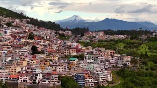 Aerial drone View of Cotopaxi Volcano from Quito Ecuador, Cinematic Drone Landscape of Andes Mountains