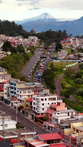 Aerial drone View of Cotopaxi Volcano from Quito Ecuador, Cinematic Drone Landscape of Andes Mountains