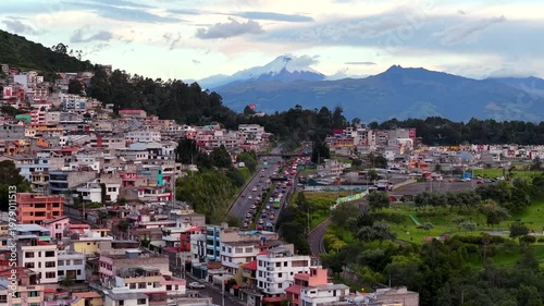 Aerial drone View of Cotopaxi Volcano from Quito Ecuador, Cinematic Drone Landscape of Andes Mountains