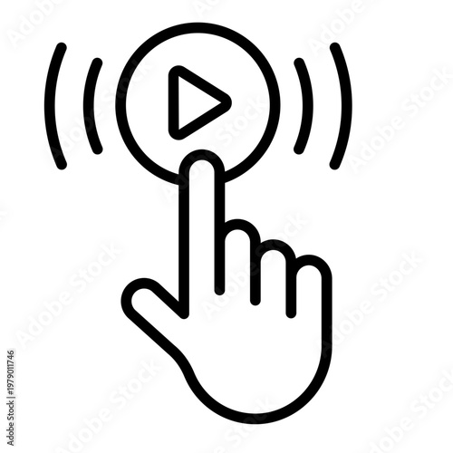 play tap outline icon. media start action. playback control. mobile interaction