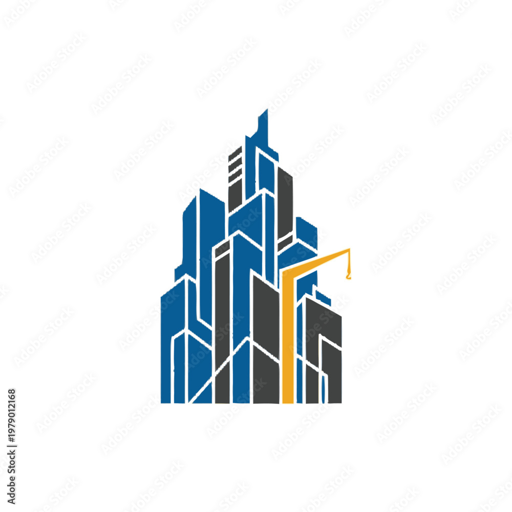 Fototapeta premium Modern Cityscape Construction Site with Crane Icon.