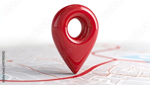 Red location pin on abstract map background, symbolic for navigation