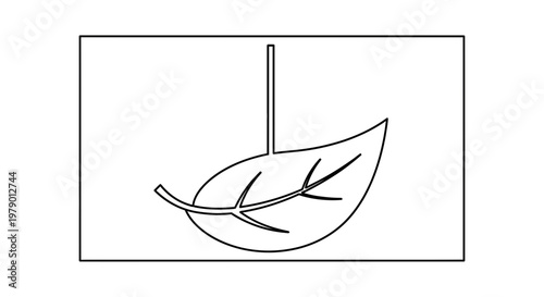 Simple outline drawing of a single leaf hanging from a stem against a white background.
