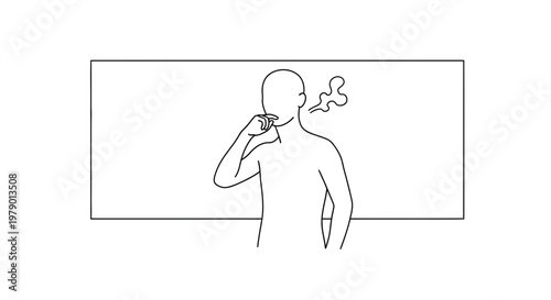 Person exhaling smoke from mouth, simple line drawing, white background