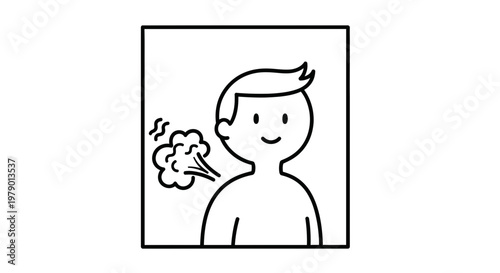 Person exhaling steam or smoke from mouth, icon style, isolated on white background