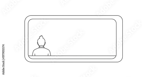 Person looking at a blank screen or window, concept of contemplation or waiting