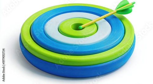 Brightly colored concentric circles with an arrow hitting the center bullseye