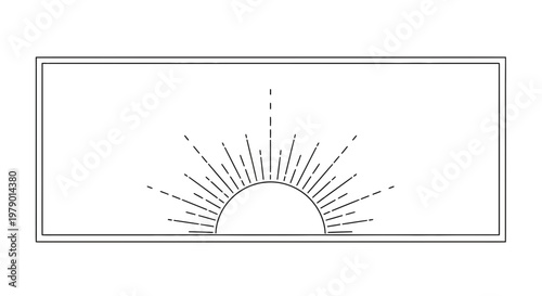 Minimalist Sunburst Graphic with Geometric Frame - Sunrise or Sunset Symbol
