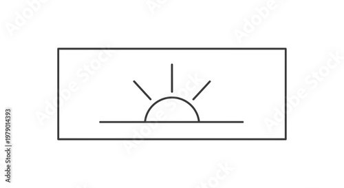 Minimalist Sunrise Icon: Sun Rising Over Horizon Line, Simple Line Art Graphic