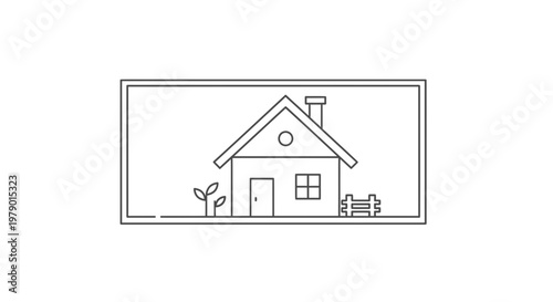 Minimalist Line Art House with Garden and Fence