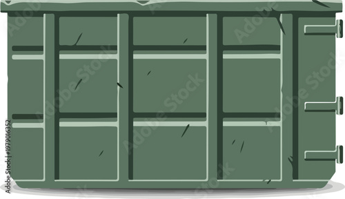 A detailed dumpster vector illustration, perfect for waste management and recycling concepts, with a weathered
