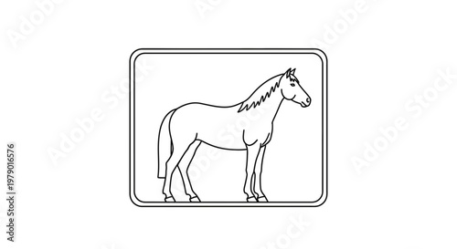 Line Art Horse Icon, Equestrian Symbol, Animal Silhouette, Vector Illustration