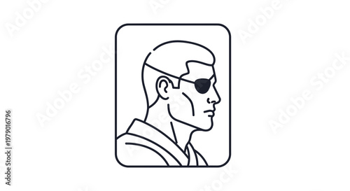Man with Eye Patch, Profile View, Minimalist Line Art Icon