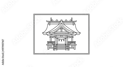 Japanese Shrine Architecture Line Art Illustration