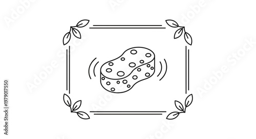 Hand Drawn Sponge Icon with Bubbles and Leaves Border