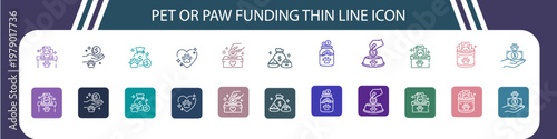 Pet and Paw Funding minimal thin line icon set with PNG, EPS, JPG, AI Format