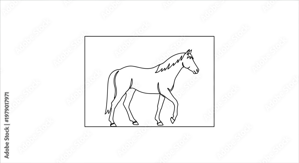 Fototapeta premium Elegant Horse Walking in Profile, Line Art Illustration