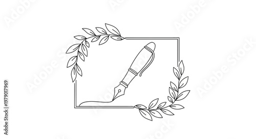 Elegant Fountain Pen Writing in Decorative Leafy Frame