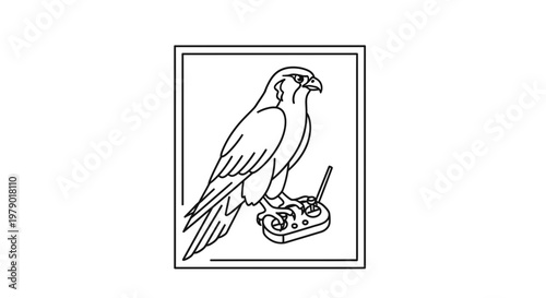 Falcon Bird with Drone Remote Control, Futuristic Technology, Aerial Surveillance Concept