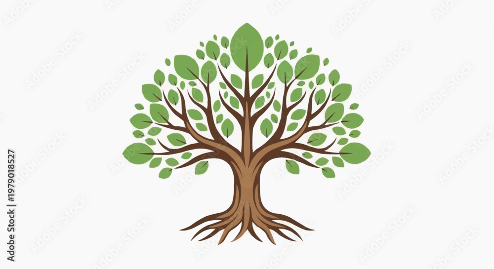 Fototapeta premium A vibrant illustration of a tree, symbolizing growth and life, with a detailed root system