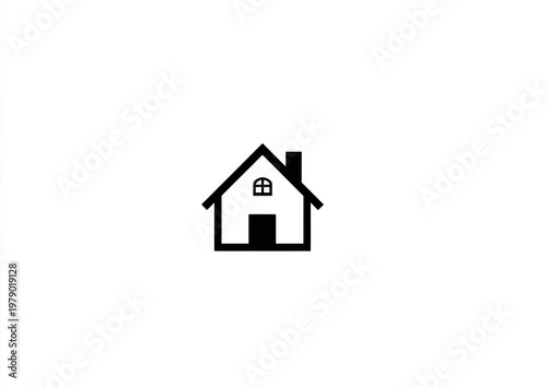 Simple, minimalist black outline of a house with a chimney and a small window