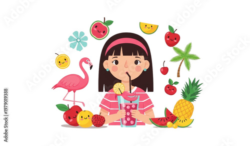 Cute love cat girl vector illustration with stars and magical sparkles