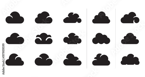 Set of stylized cloud icons for weather applications and design projects.