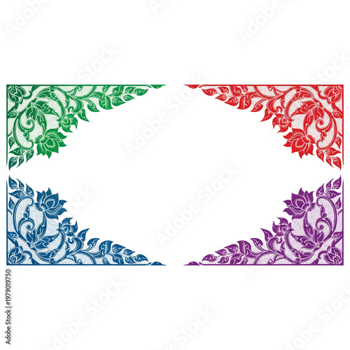 Colorful Floral Corners: Artfully designed floral corner elements in vibrant hues, ideal for adding a touch of elegance and artistic flair to any design.