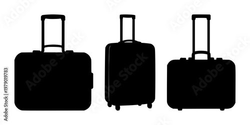 Digital nomad suitcase icon set with solid black icon on white background featuring suitcase, travel, icon with black and nomad