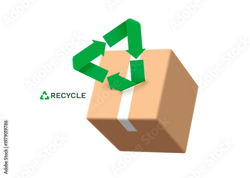 3D paper box with green recycle symbol icon on white background paper waste management environmental conservation and eco-friendly packaging concept for sustainability and zero waste