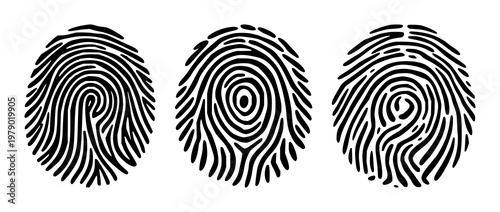 Fingerprint scan loop icon set with solid black design on white background featuring biometric, fingerprint, scan loop with line art and simple