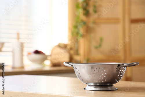 Stainless steel colander on...