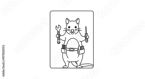 Cute Cartoon Squirrel Holding Tools, Wearing Tool Belt, Ready for Work