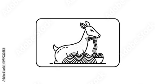Cute Deer Eating Noodles, Whimsical Animal Food Illustration