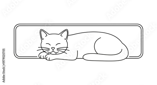 Cute sleeping cat, outline drawing, simple line art, peaceful animal illustration